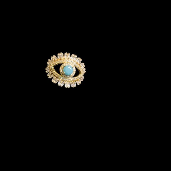 Gold Plated 925 Sterling Evil Eye Ring Turquoise Crystal Adjustable Boho Jewelry - Picture 2 of 5
